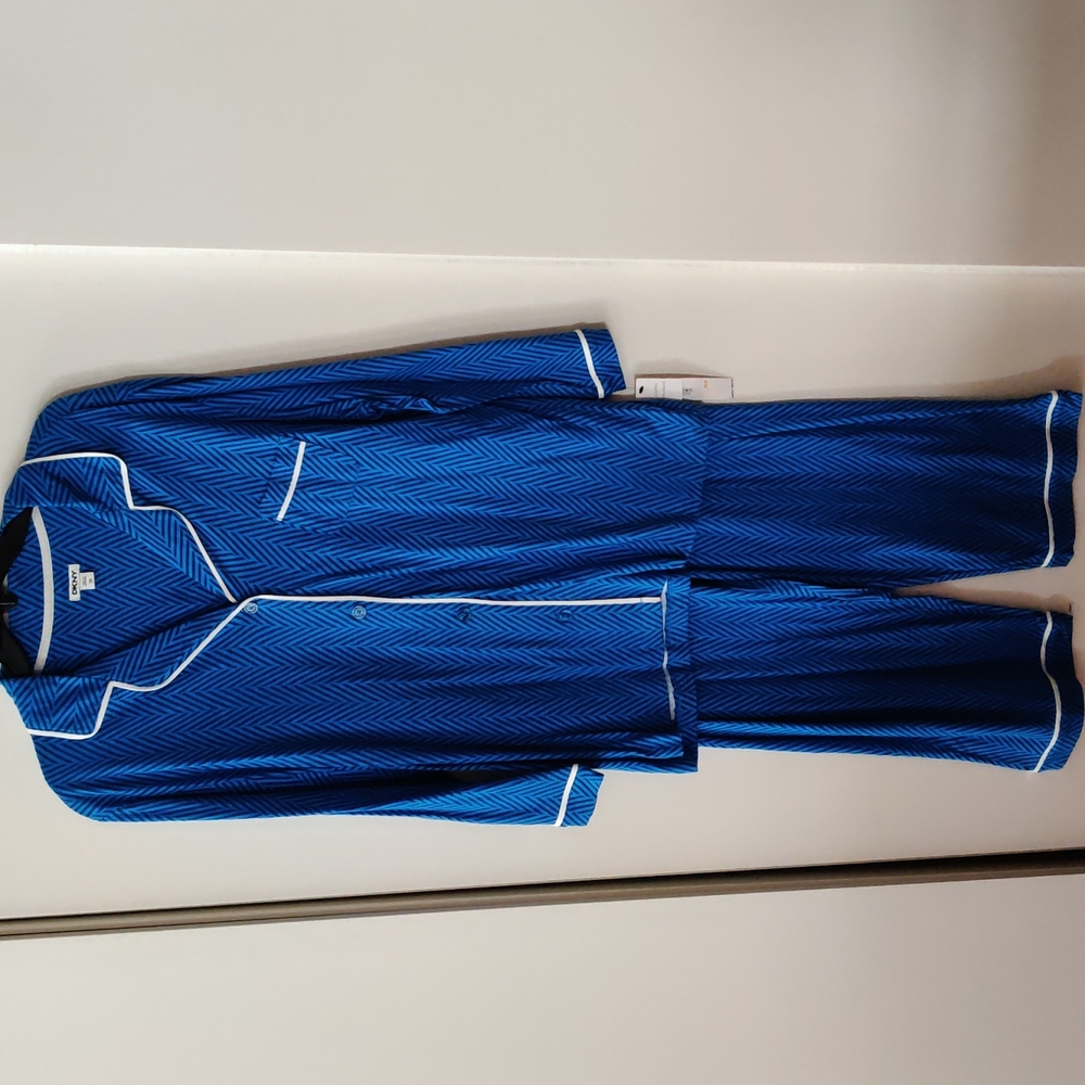 DKNY 3X Blue Stripe Capri Pajama Set w White Trim